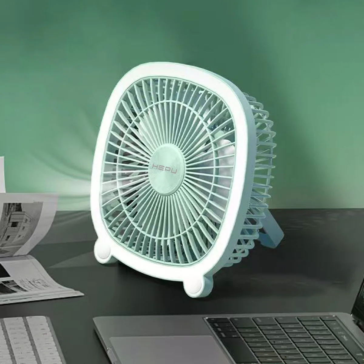 HEPU HP-F03 USB Şarjlı Sessiz Masaüstü Mini Fan – 180° Ayarlanabilir Ayıcık Figürlü Tasarım, 3 Kademeli - Görsel 4