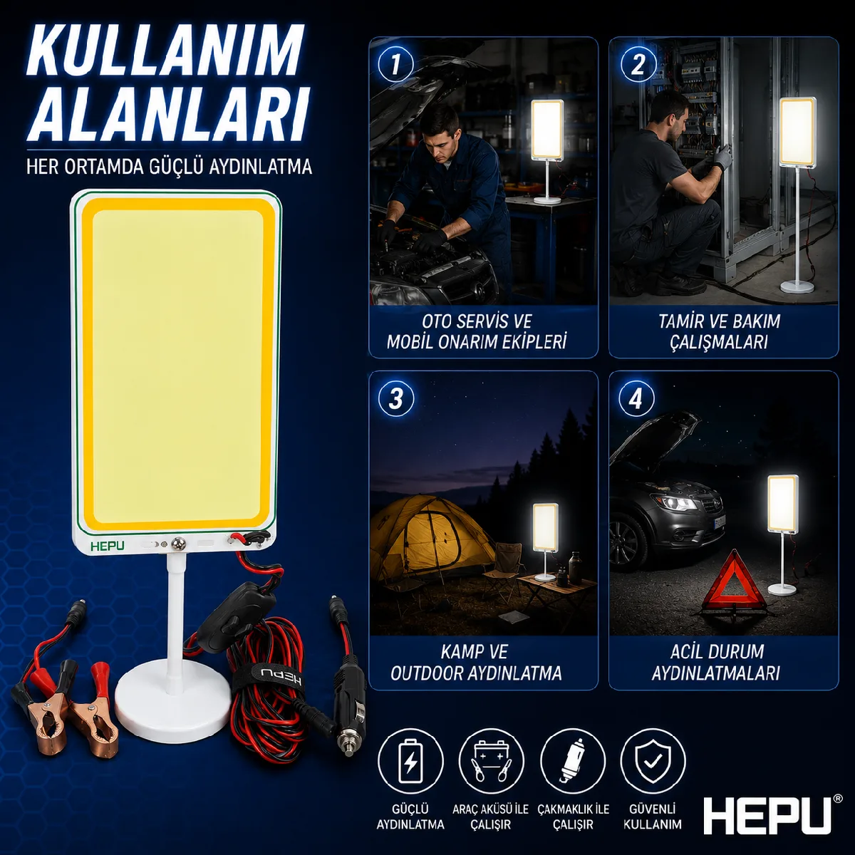 HEPU HP-L38 Araç Tipi LED Çalışma Lambası – 80W Güç, Araç Aküsü + Çakmaklık ile Çalışma - Görsel 3