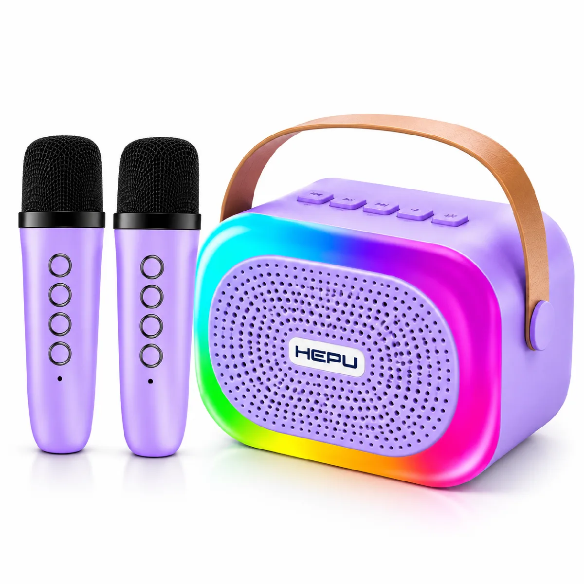 HEPU HP-MS02 5W Kablosuz Karaoke Hoparlör – 2 Mikrofonlu, RGB Işıklı - Görsel 5