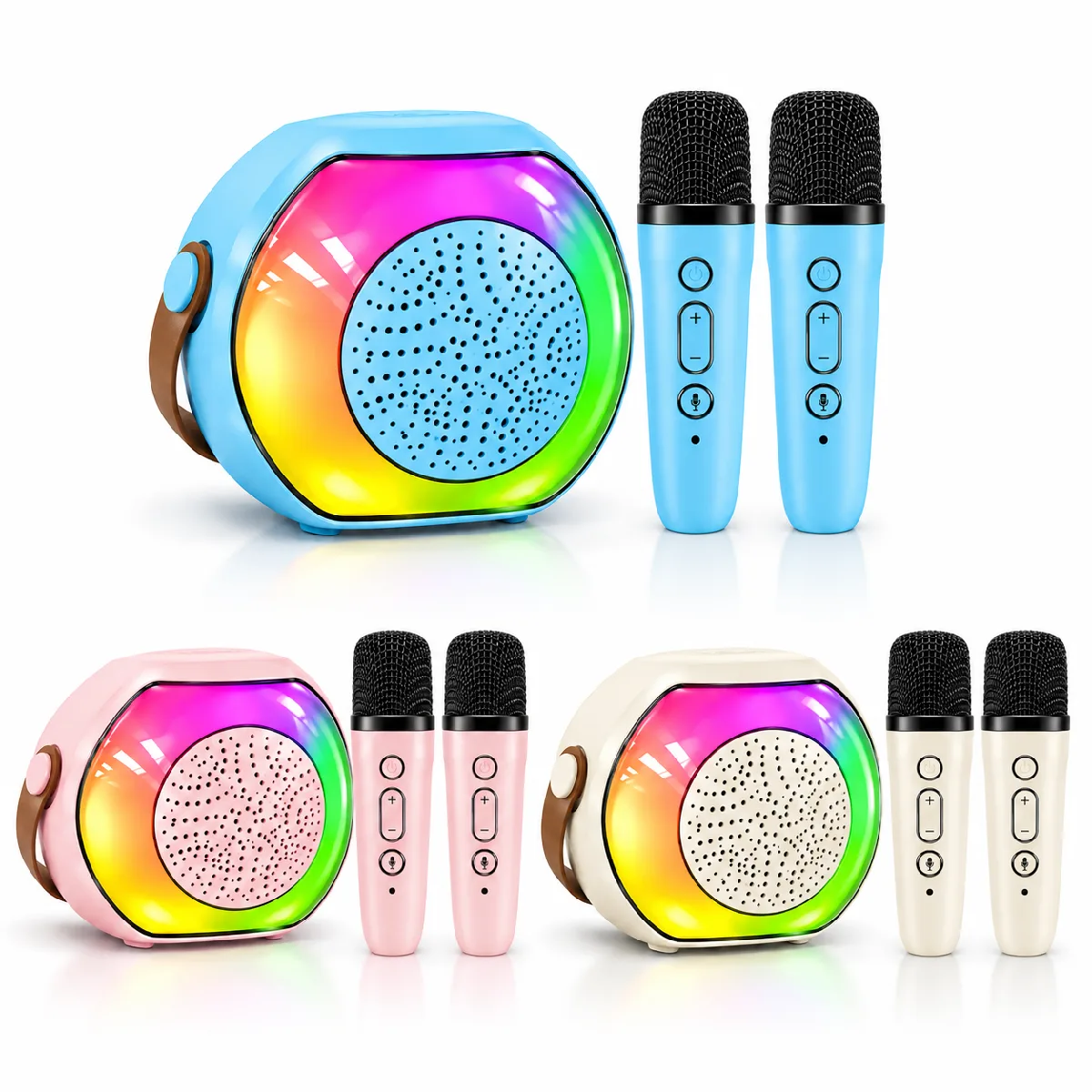 HEPU HP-MS03 5W Kablosuz Karaoke Hoparlör – 2 Mikrofonlu, RGB Işıklı