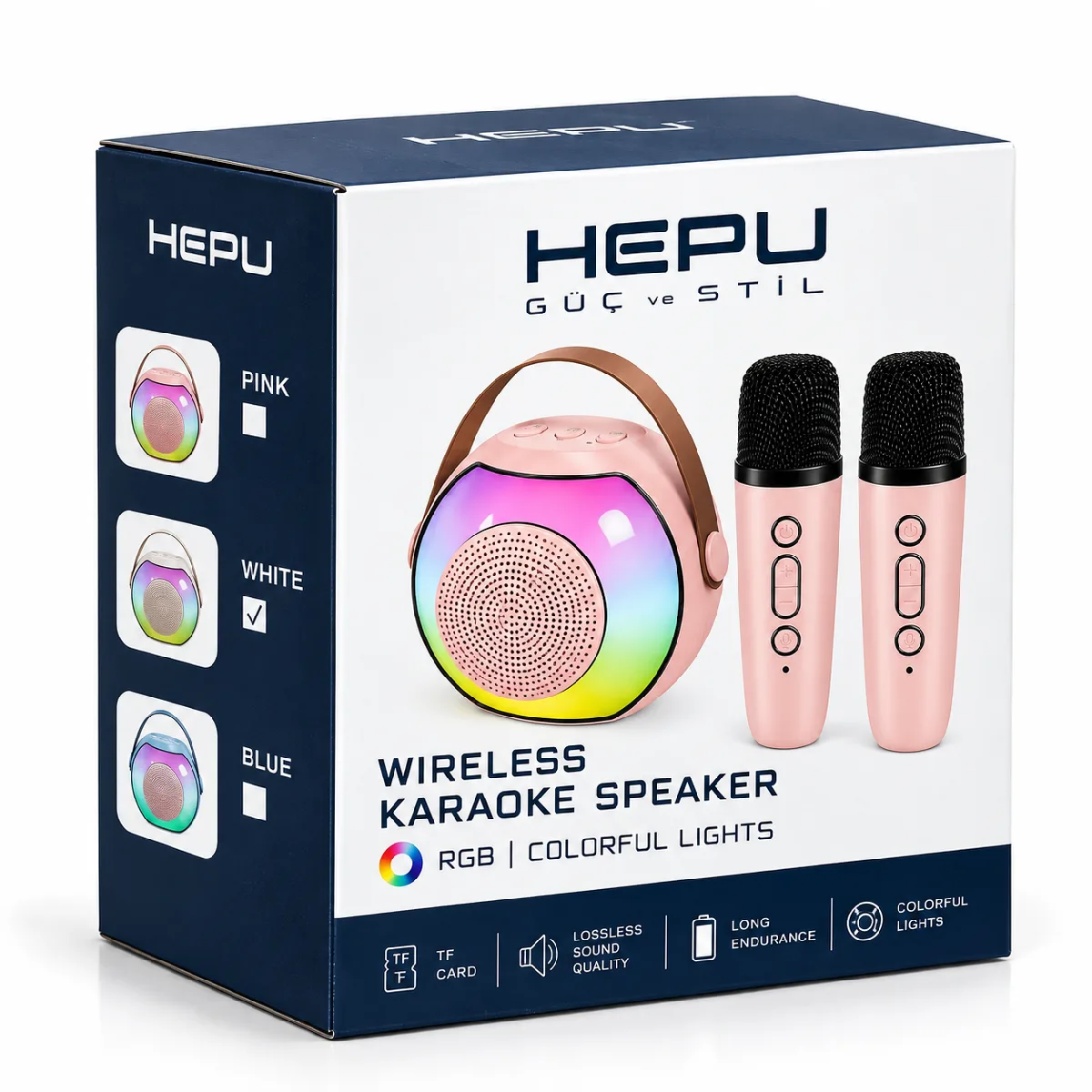 HEPU HP-MS03 5W Kablosuz Karaoke Hoparlör – 2 Mikrofonlu, RGB Işıklı - Görsel 6
