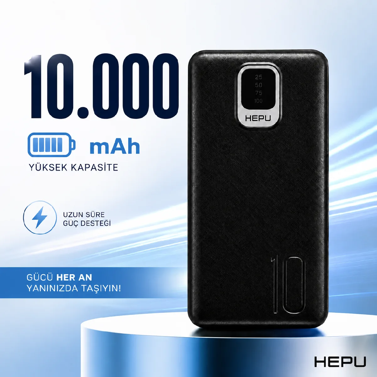 HEPU HP-TP01S Titan Series Powerbank – 10.000 mAh, Dahili Çoklu Kablolu, Siyah - Görsel 4
