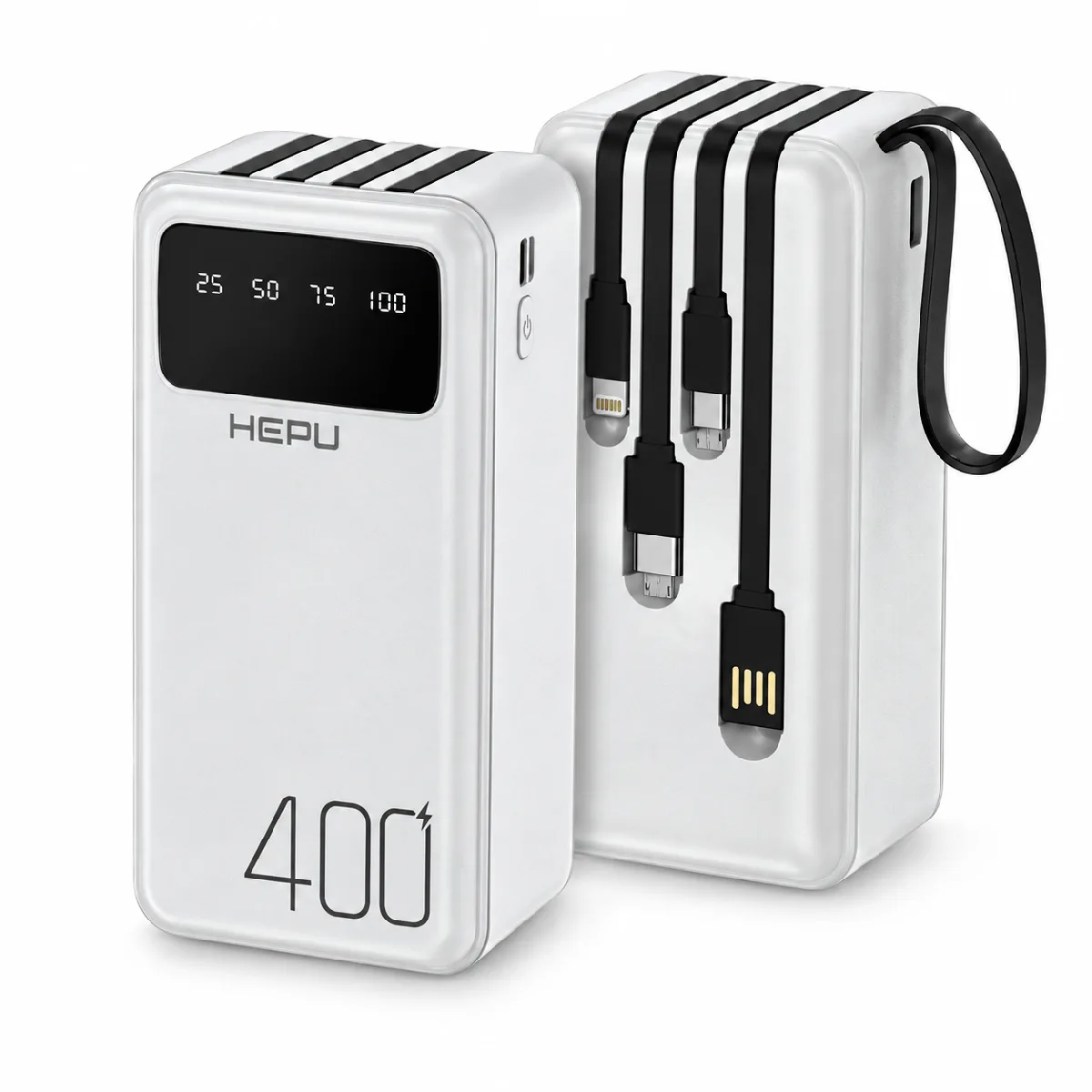 HEPU HP-TP07 Titan Series Powerbank – 40.000 mAh, 4 Entegre Kablolu, Dijital Göstergeli