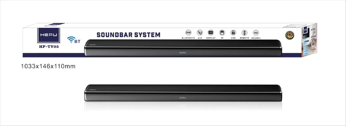 HEPU HP-TV05 – 80W Güçlü Bluetooth Soundbar (LED Display, AUX/USB/TF, HD(ARC), Kumandalı)