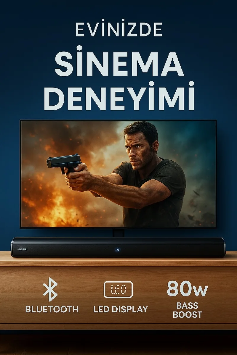HEPU HP-TV05 – 80W Güçlü Bluetooth Soundbar (LED Display, AUX/USB/TF, HD(ARC), Kumandalı) - Görsel 3