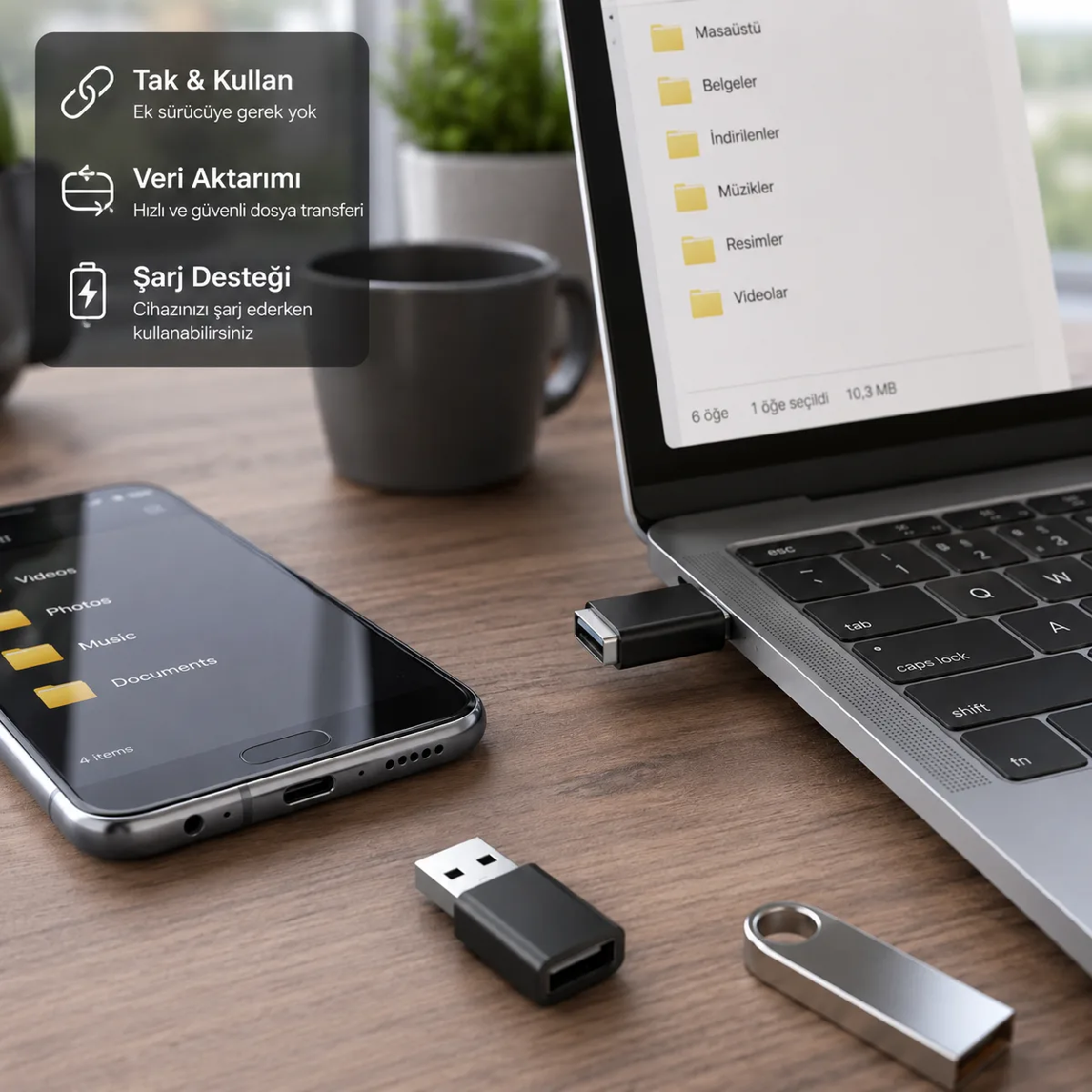 HEPU HP-Z01 Type-C to USB OTG Dönüştürücü – Tak & Kullan + Veri Aktarımı + Şarj Desteği - Görsel 7