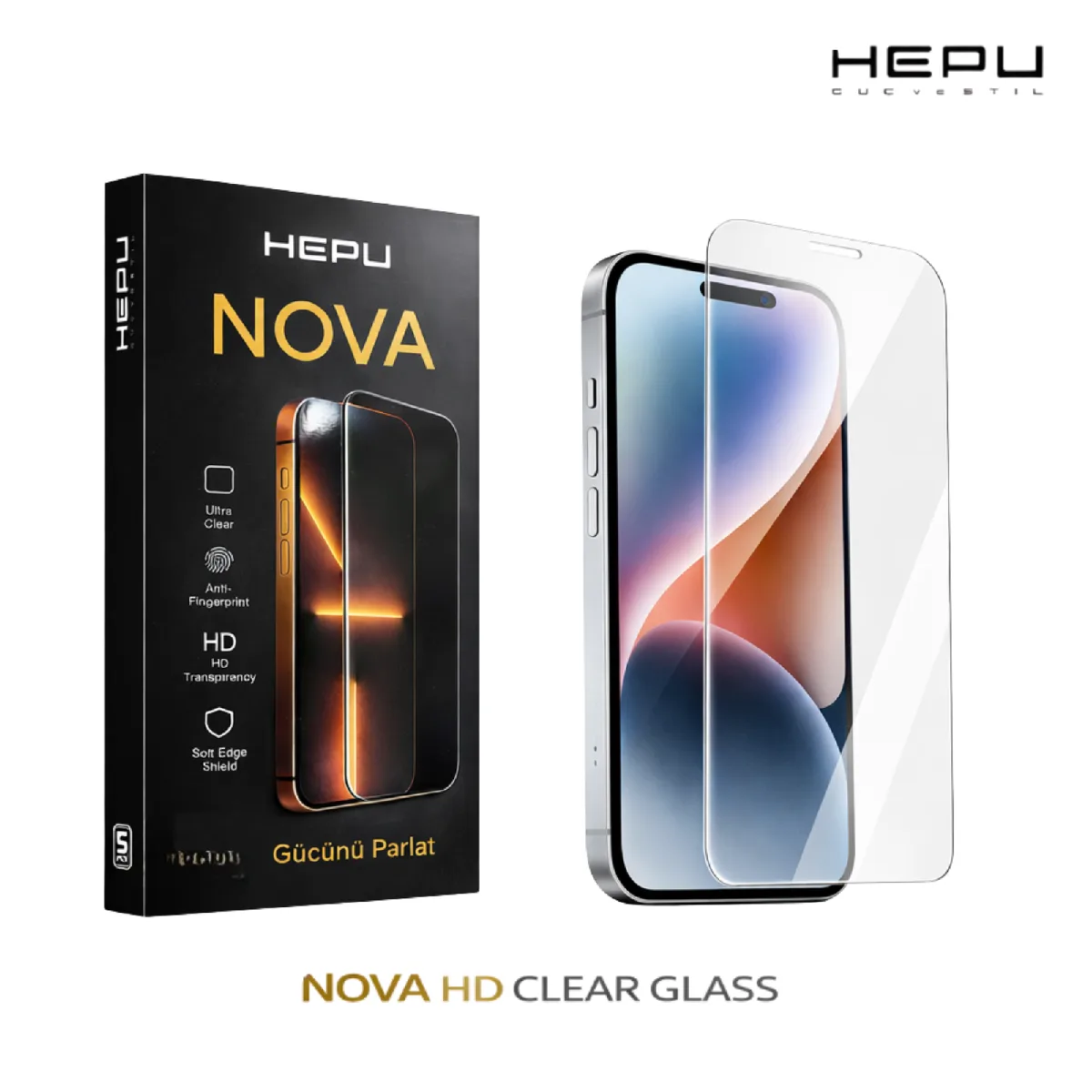 HEPU NOVA HD Clear Temperli Cam Ekran Koruyucu – iPhone 15 Pro Max Uyumlu