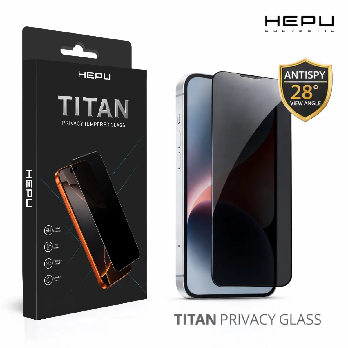 HEPU TITAN Privacy Cam Ekran Koruyucu – iPhone 16 Pro / 17 Uyumlu