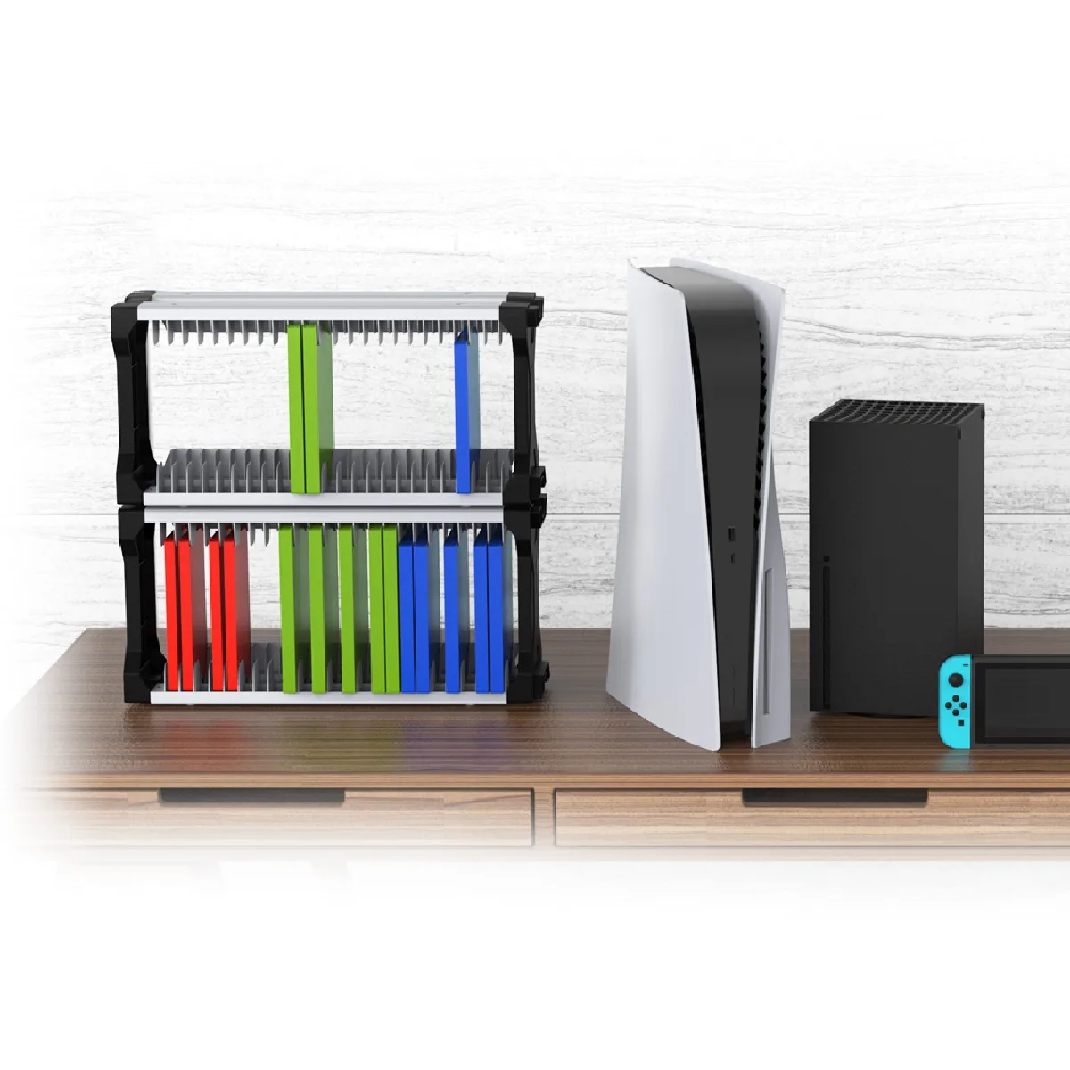 HEPU TY-2847 Oyun Aksesuarları Saklama Standı – 36 Disk Kapasiteli + Gamepad & Kulaklık Askılı
